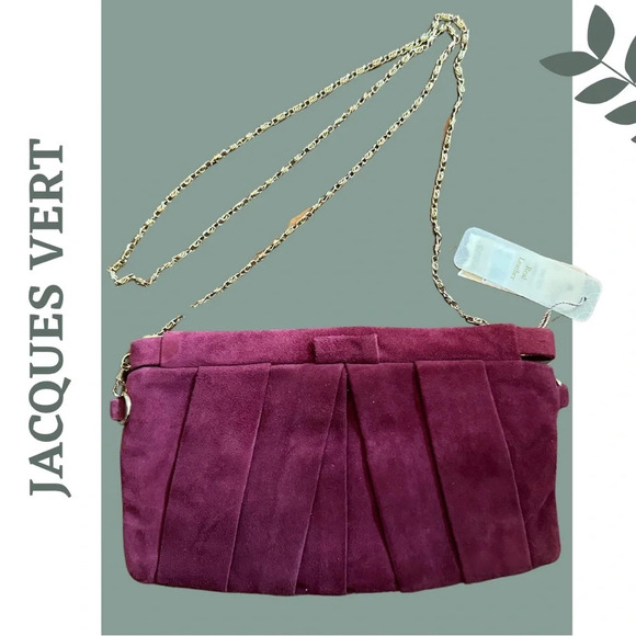 jacques vert Handbags - Jacques  Vert Leather ( Suede ) Burgundy Clutch with Chain Zippered Pocket